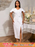 AOMEIDRESS White Bridal Shower Dresses Ruffles Slit Package Hip V Neck White / S