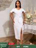 AOMEIDRESS White Bridal Shower Dresses Ruffles Slit Package Hip V Neck White / S