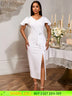 AOMEIDRESS White Bridal Shower Dresses Ruffles Slit Package Hip V Neck White / S