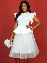 AOMEIDRESS White Bridal Shower Outfit A Line Midi tulle Dresses