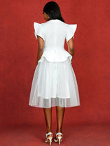 AOMEIDRESS White Bridal Shower Outfit A Line Midi tulle Dresses