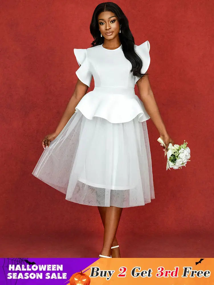 AOMEIDRESS White Bridal Shower Outfit A Line Midi tulle Dresses White / S