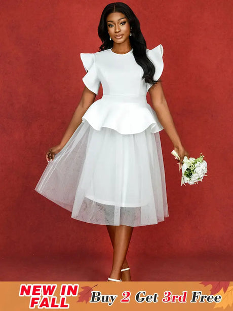 AOMEIDRESS White Bridal Shower Outfit A Line Midi tulle Dresses White / S