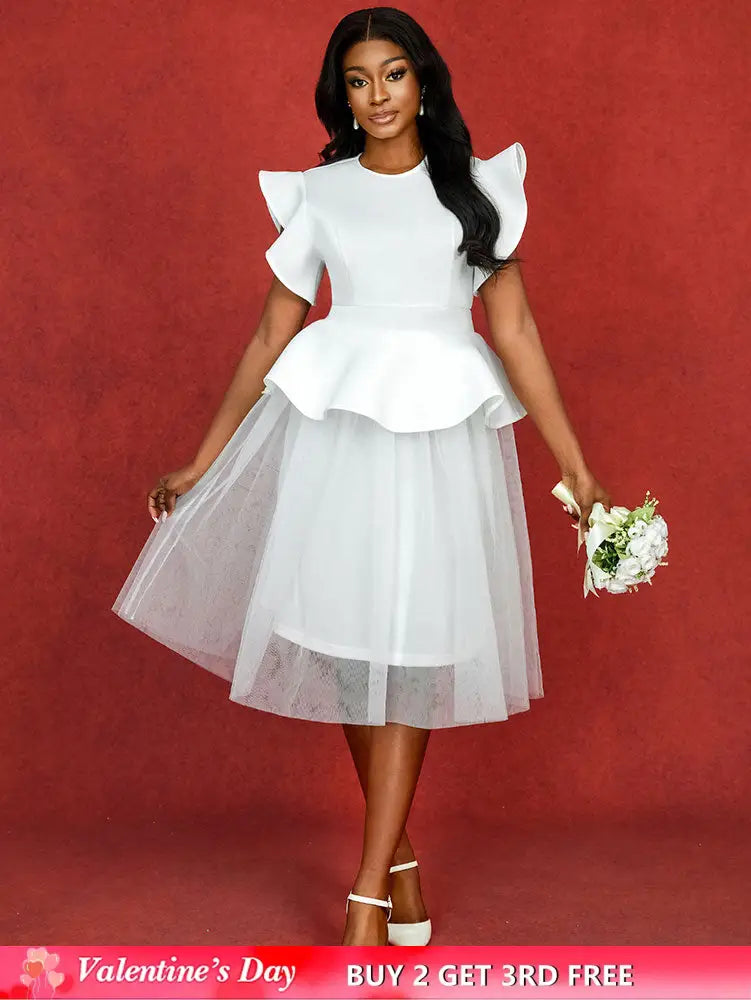 AOMEIDRESS White Bridal Shower Outfit A Line Midi tulle Dresses White / S