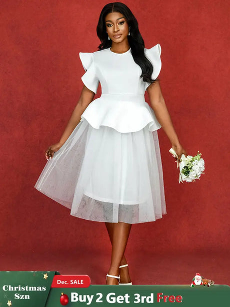 AOMEIDRESS White Bridal Shower Outfit A Line Midi tulle Dresses White / S