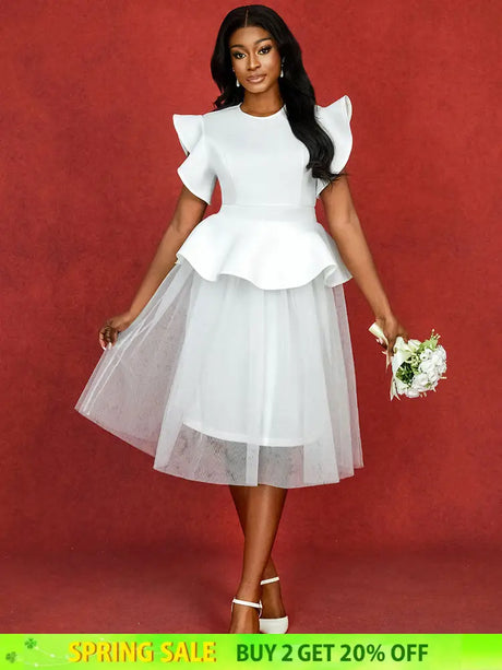 AOMEIDRESS White Bridal Shower Outfit A Line Midi tulle Dresses White / S