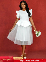 AOMEIDRESS White Bridal Shower Outfit A Line Midi tulle Dresses White / S