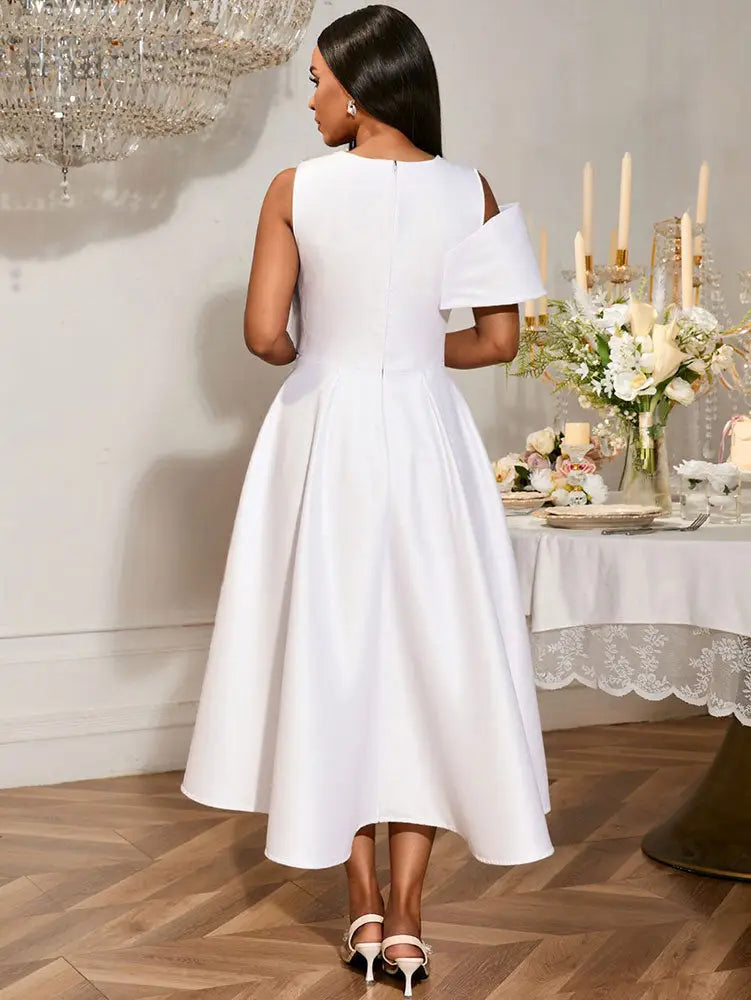 AOMEIDRESS White Bridal Shower Outfits A Line Maxi Dresses With 3D Bow