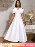 AOMEIDRESS White Bridal Shower Outfits A Line Maxi Dresses With 3D Bow White / S