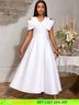 AOMEIDRESS White Bridal Shower Outfits A Line Maxi Dresses With 3D Bow White / S