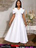 AOMEIDRESS White Bridal Shower Outfits A Line Maxi Dresses With 3D Bow White / S
