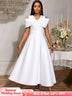 AOMEIDRESS White Bridal Shower Outfits A Line Maxi Dresses With 3D Bow White / S