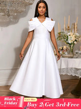 AOMEIDRESS White Bridal Shower Outfits A Line Maxi Dresses With 3D Bow White / S