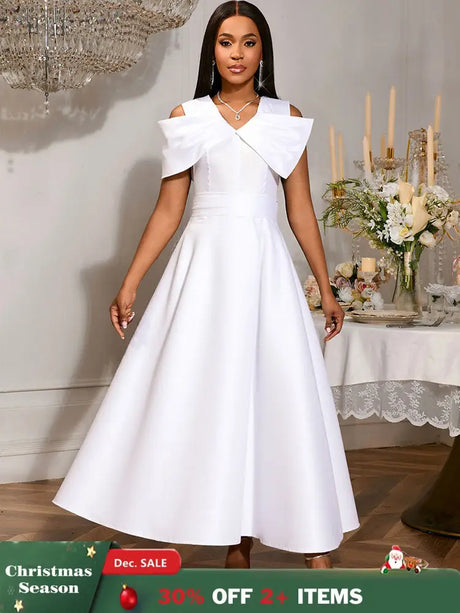 AOMEIDRESS White Bridal Shower Outfits A Line Maxi Dresses With 3D Bow White / S