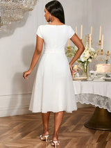 AOMEIDRESS White Bridal Shower Outfits A Line Midi Organza Dresses