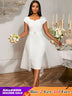 AOMEIDRESS White Bridal Shower Outfits A Line Midi Organza Dresses White / S