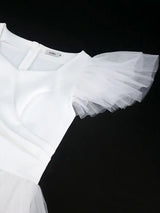 AOMEIDRESS White Bridal Shower Outfits A Line Mini Puffy Mesh Dress