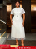 AOMEIDRESS White Bridal Shower Outfits A Line Puff Sleeve Waist Belt White / 0XL
