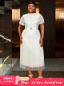 AOMEIDRESS White Bridal Shower Outfits A Line Puff Sleeve Waist Belt White / 0XL