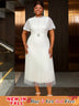 AOMEIDRESS White Bridal Shower Outfits A Line Puff Sleeve Waist Belt White / 0XL