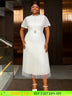 AOMEIDRESS White Bridal Shower Outfits A Line Puff Sleeve Waist Belt White / 0XL