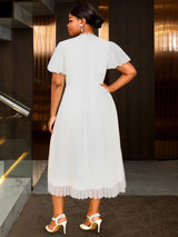 AOMEIDRESS White Bridal Shower Outfits A Line Puff Sleeve Waist Belt