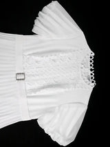 AOMEIDRESS White Bridal Shower Outfits A Line Puff Sleeve Waist Belt