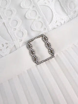 AOMEIDRESS White Bridal Shower Outfits A Line Puff Sleeve Waist Belt