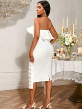AOMEIDRESS White Bridal Shower Two Piece Set Crop Top With Midi Skirt