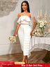 AOMEIDRESS White Bridal Shower Two Piece Set Crop Top With Midi Skirt White / S