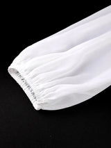 AOMEIDRESS White Chiffon A Line Dresses V Neck Puff Sleeves Waistband
