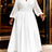 AOMEIDRESS White Chiffon A Line Dresses V Neck Puff Sleeves Waistband - White / L