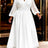 AOMEIDRESS White Chiffon A Line Dresses V Neck Puff Sleeves Waistband - White / L
