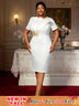 AOMEIDRESS White Elegant Midi Modest Church Dress O Neck Package Hip White / 0XL
