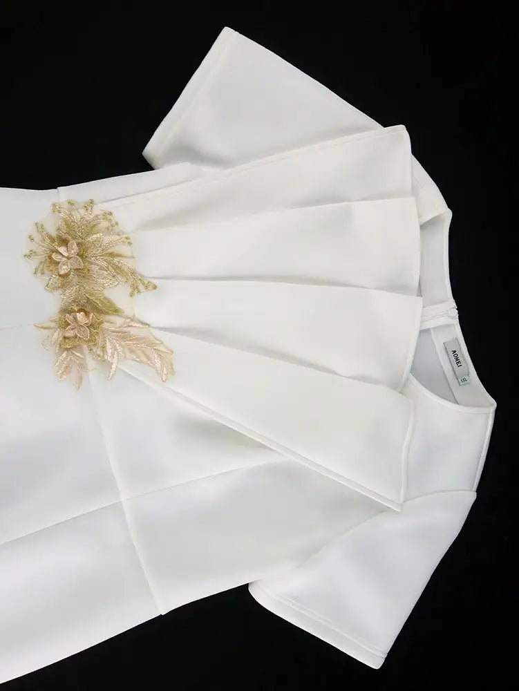AOMEIDRESS White Elegant Midi Modest Church Dress O Neck Package Hip