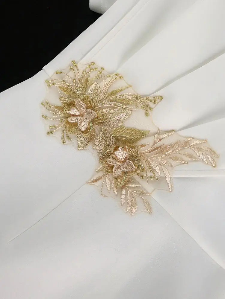 AOMEIDRESS White Elegant Midi Modest Church Dress O Neck Package Hip