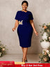 AOMEIDRESS White Elegant Midi Modest Church Dress O Neck Package Hip Navy / S