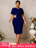 AOMEIDRESS White Elegant Midi Modest Church Dress O Neck Package Hip Navy / S