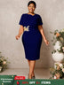 AOMEIDRESS White Elegant Midi Modest Church Dress O Neck Package Hip Navy / S