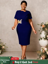 AOMEIDRESS White Elegant Midi Modest Church Dress O Neck Package Hip Navy / S