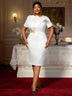 AOMEIDRESS White Elegant Midi Modest Church Dress O Neck Package Hip White / 0XL