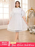 AOMEIDRESS White Floral Lace Loose Dress Half High Collar Ruffles White / S