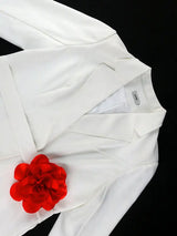 AOMEIDRESS White Formal Blazer Top With Red Flower Office Lady Clothes