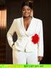 AOMEIDRESS White Formal Blazer Top With Red Flower Office Lady Clothes White / S