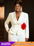 AOMEIDRESS White Formal Blazer Top With Red Flower Office Lady Clothes White / S