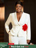 AOMEIDRESS White Formal Blazer Top With Red Flower Office Lady Clothes White / S