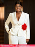 AOMEIDRESS White Formal Blazer Top With Red Flower Office Lady Clothes White / S