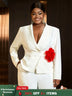AOMEIDRESS White Formal Blazer Top With Red Flower Office Lady Clothes White / S