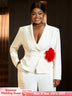 AOMEIDRESS White Formal Blazer Top With Red Flower Office Lady Clothes White / S