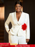 AOMEIDRESS White Formal Blazer Top With Red Flower Office Lady Clothes White / S
